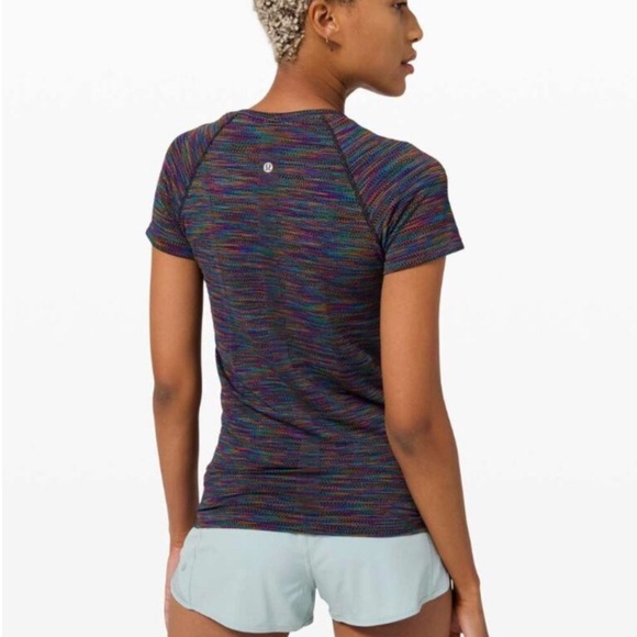 Lululemon Short Sleeve Swiftly Top 2.0 Love Black Rainbow Special RARE 8 - Picture 2 of 6